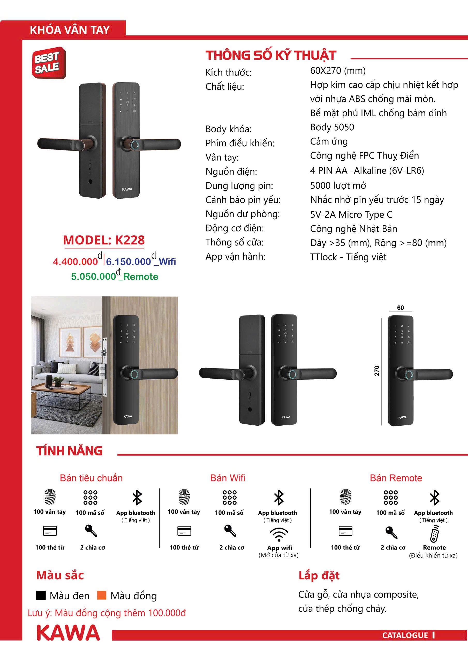 Catalogue khóa Kawa K228
